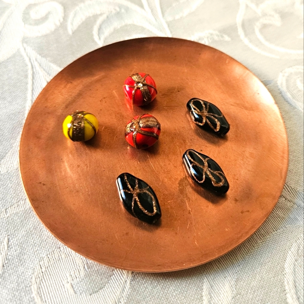 Vintage Glass Murano Copper Paint Enamel Loose Beads